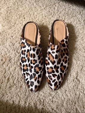 ABLE Miriam Leopard Animal Print Calf Hair Mules Shoes Slip On Clogs Shoes sz 8